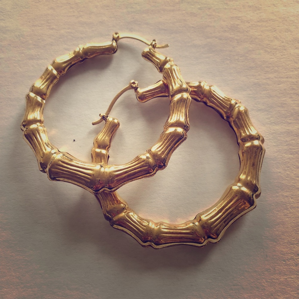 18K Gold Plated Bamboo Hoops
